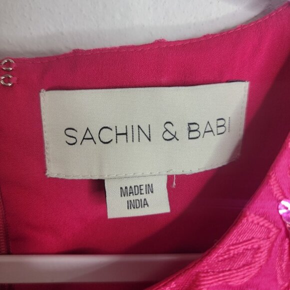 Sachin & Babi Ashley Brocade Midi Dress Pink Glitter Pockets Lined Prom Formal - Picture 10 of 16